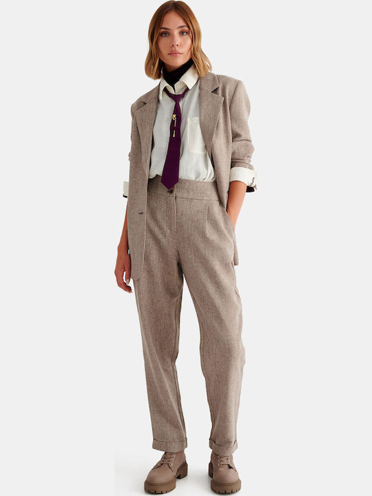 attrattivo Pantaloni Dama Din Material Maro