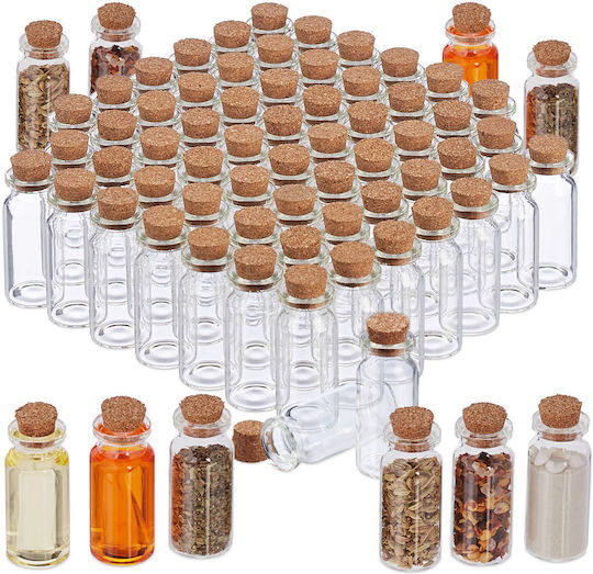 Set 72 Mini Glass Bottles Cork Stoppers Relaxdays Transparent 5.5 × 2 Cm 10 Ml