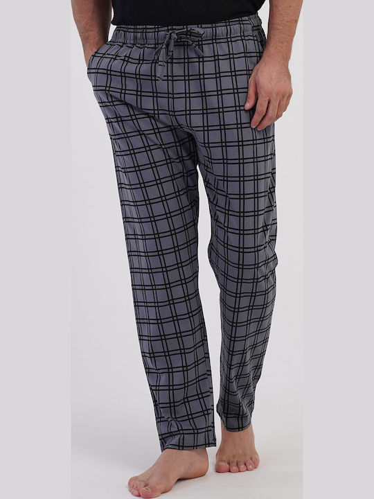Vienetta Secret Pantaloni de Pijama Bărbătești de Iarnă în Carouri Gri
