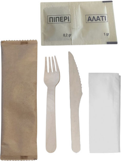 Set De Tacâmuri Ambalat cu 5 Piese, Din Lemn, Cu Film Hârtie Șervețel 27x33 74091