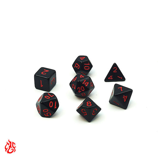 Set de Zaruri Negre cu Numere Roșii și Săculeț RPG Dungeons & Dragons Pathfinder Wargames