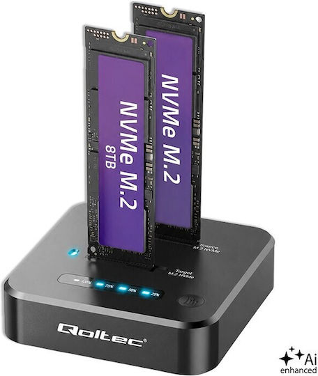 Qoltec M.2 Nvme Ssd Docking Station Pcie Dual 2 X 8 Tb Usb-c 3.2 10 Gb S Offline Cloning