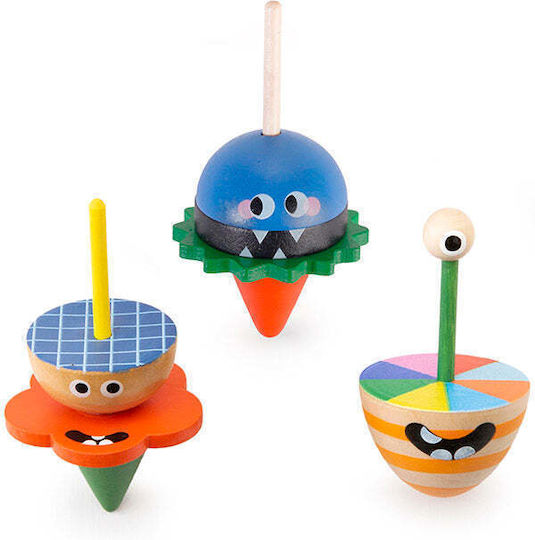 Kikkerland Holzkreisel Dizzy Monster (Verschiedene Designs)