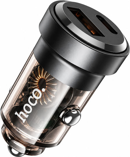 Hoco Dz15 Contact Car Charger Pd45w Qc 1xusb-a 1xusb-c Transparent Smoked Black