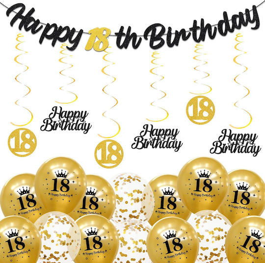 Dekorationsset zum 60. Geburtstag mit Banner und Ballons in Schwarz und Gold Set