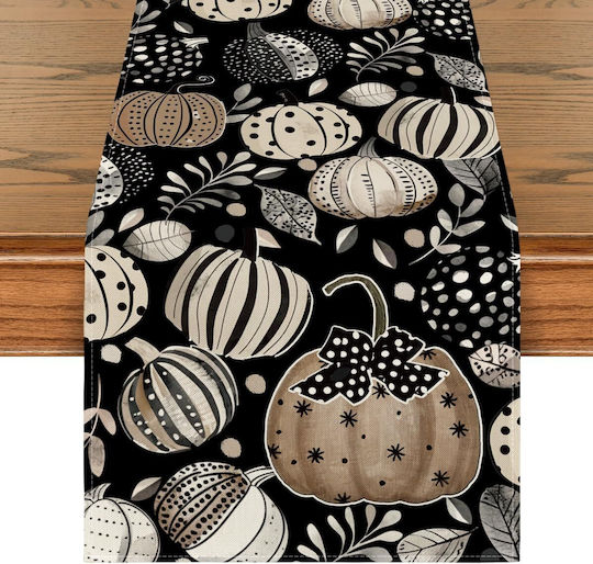Decorative Autumn Table Runner Black Leaves Pumpkins 40x140 Cm