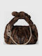 Braune Damenhandtasche aus gestricktem Fellimitat und Stoff