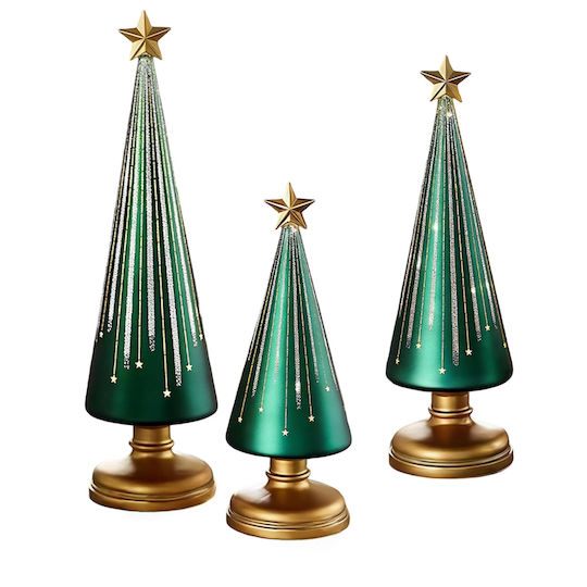 Beleuchteter Weihnachtsbaum aus Glas, batteriebetrieben, Weiß, 3 Stück Beleuchteter Weihnachtsbaum aus Glas, batteriebetrieben, Weiß, 3 Stück