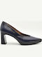 Blue Leather Pumps with Chunky High Heel