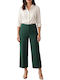 Grüne Damen-Stoffhose mit Hohem Bund und Geradem Bein