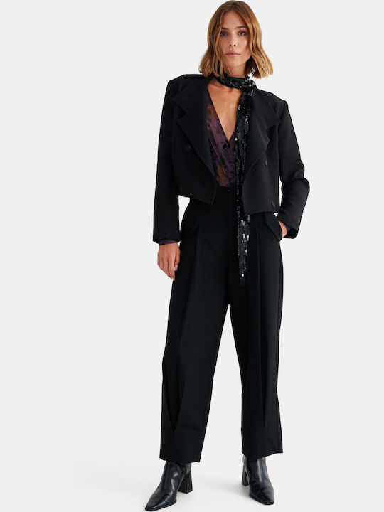 attrattivo Pantaloni Dama Negri din Material Textil