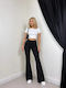 Damen-Stoffhose mit hohem Bund und ausgestelltem Bein in Slim Fit Schwarz