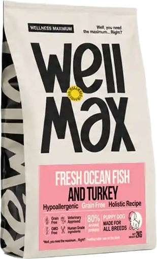 Wellmax Puppy Grain-Free Dry Dog Food With Fresh Ocean Fish and Turkey Hypoallergenic 2 kg