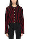 Women's Knitted Cardigan with Buttons Black-Burgundy