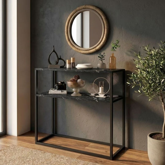 Metal Console Table with Marble Top Black GP041-0018.3 L90xW33.5xH90cm Metal Console Table with Marble Top Black GP041-0018.3 L90xW33.5xH90cm
