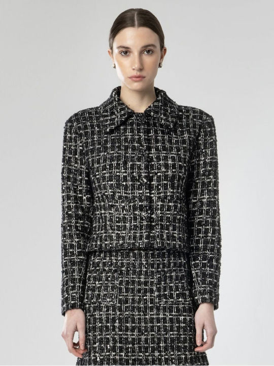 Moutaki Kurzer Damen-Tweedblazer Schwarz/Weiß