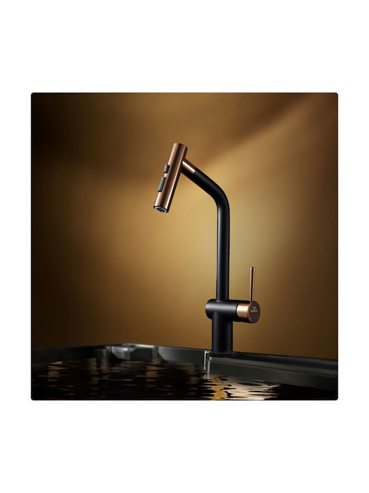 Higold Counter-Mounted Kitchen Faucet with Pull-Out Spray in Rose Gold