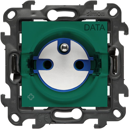 Kontakt-Simon Single Recessed Power Socket with Key and Green Cover