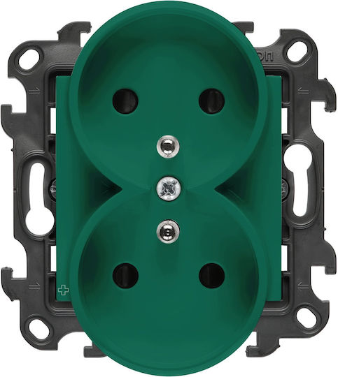 Kontakt-Simon Double Flush-Mounted Power Socket with Green Cover