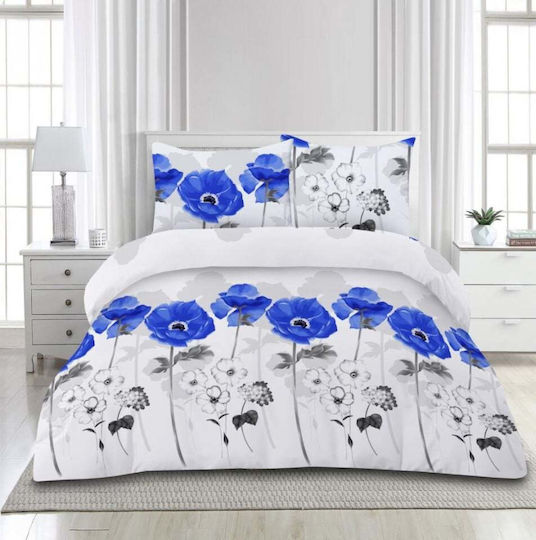 Heinner Bettbezug-Set 200 x 220 cm Doppelbett mit 2 Kissenbezügen & 1 Bettlaken Blau