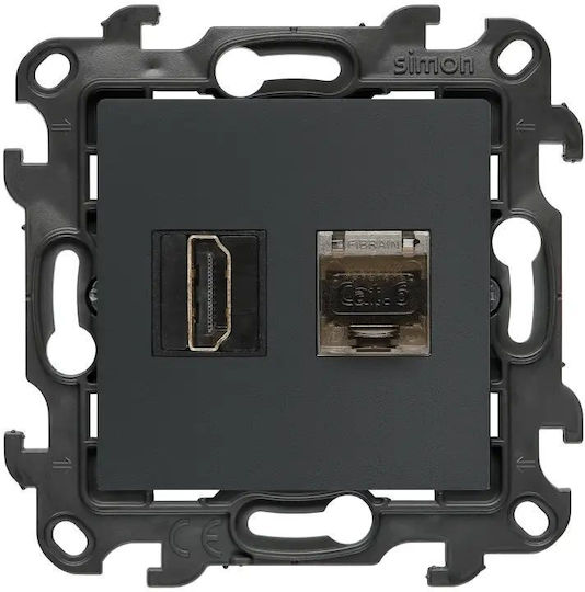 Kontakt-Simon Simon Μονός Μηχανισμός Πρίζας Δικτύου RJ45 Τύπου Cat6 σε Γκρι Χρώμα