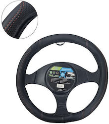 Universal Car Steering Wheel Cover in Red Leatherette with Black Stitching