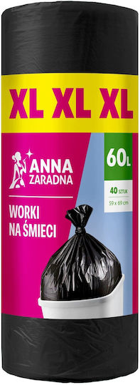 Trash Bags Capacity 60L 59x69cm 40 Pieces Black