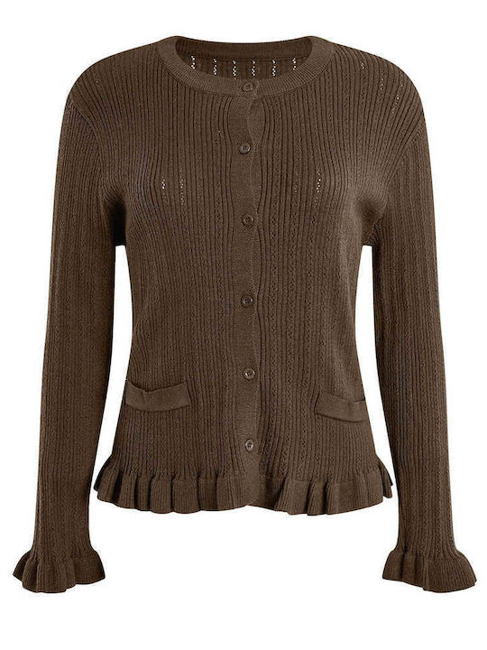 Celestino Women's Slim Fit Brown Ruffle Cardigan