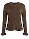 Celestino Women's Slim Fit Brown Ruffle Cardigan