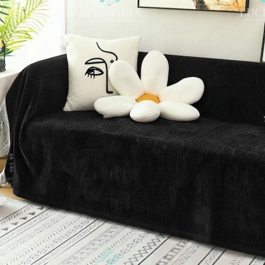 SpitiBazaar 3-Piece Chenille Throw Set Black