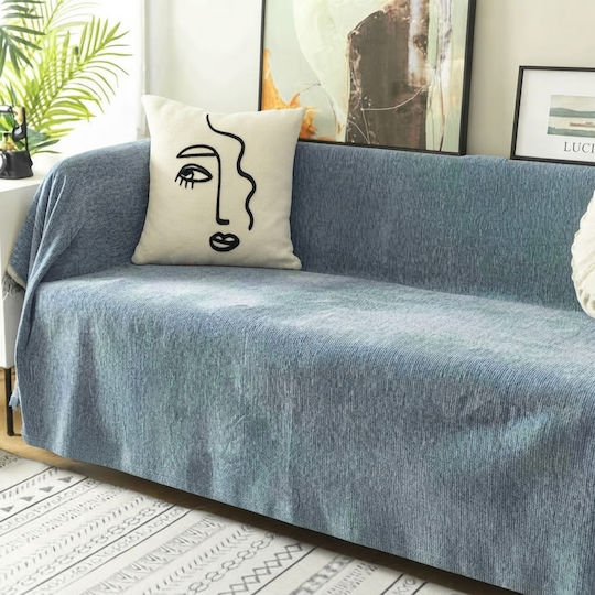 SpitiBazaar Chenille Blue Throws Set 3 pcs