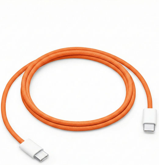 Γνήσιο Apple Καλώδιο Φόρτισης Usb-c Usb-c 60w Υφασμάτινη Επένδυση 1μ Πορτοκαλί