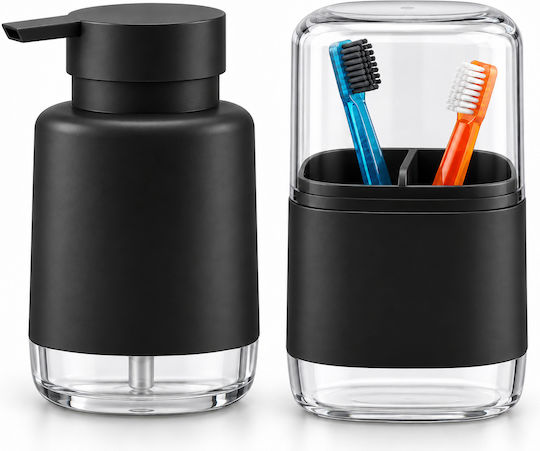 Femmit Bathroom Accessory Set 2 Pieces Liquid Soap Dispenser & Toothbrush Holder Black Minimalist