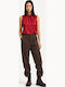 Areli Women's Corduroy Trousers with Elasticated Waist in Relaxed Fit Brown