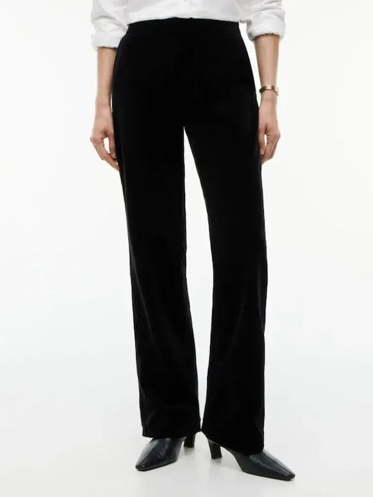 Women's Velvet Trousers in Slim Fit Black