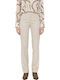 Women's Beige Fabric Trousers in a Straight Fit