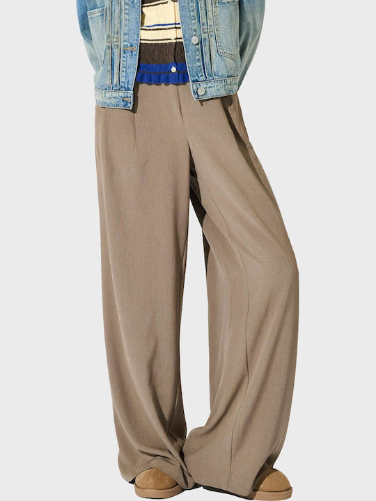 Only Svea Women's High-Waisted Trousers with Elasticated Waist in a Relaxed Fit Light Brown