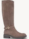 Beige Wildlederstiefel mit niedrigem Absatz und Schnalle