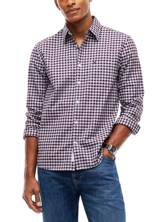 Long Sleeve Shirt in Regular Fit Checked Burgundy-Light Blue