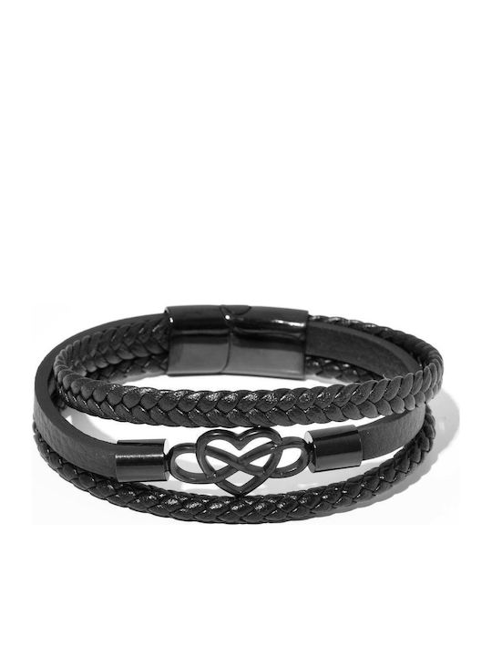 Toro Nero Women's Leather Heart Design Bracelet 21cm