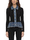 Women's Knitted Cardigan with Buttons Black-Blue