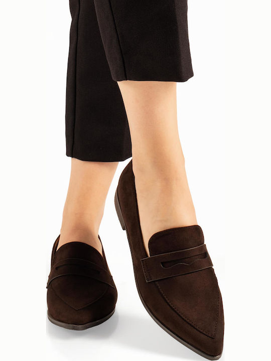 The Shoemart Suede Γυναικεία Loafers σε Καφέ Χρώμα