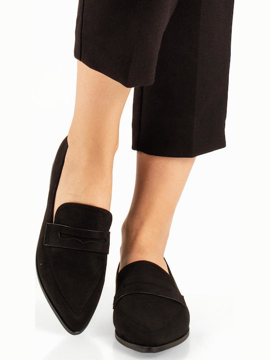 Suede Γυναικεία Loafers σε Μαύρο Χρώμα