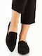 Suede Γυναικεία Loafers σε Μαύρο Χρώμα