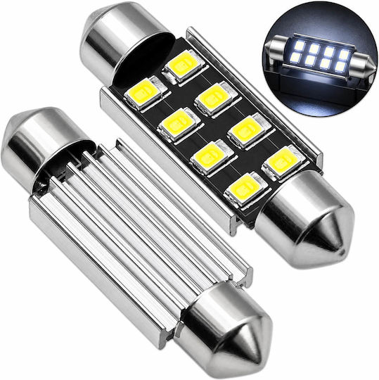 C5W LED Крушка За Плафон 39mm CANBUS 12V 3W 8 SMD 6000K Хладно Бяла 2 Броя Xz