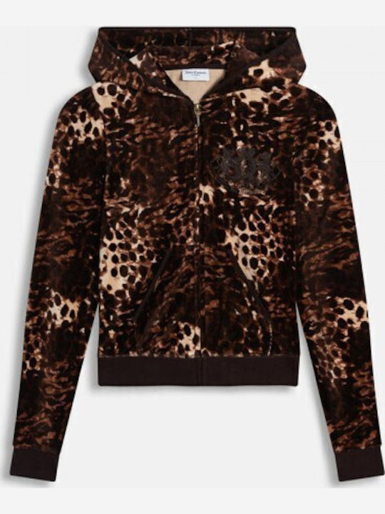 Robyn Women's Hooded Sweatshirt Cardigan Java Brown Leopard