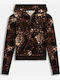 Robyn Women's Hooded Sweatshirt Cardigan Java Brown Leopard