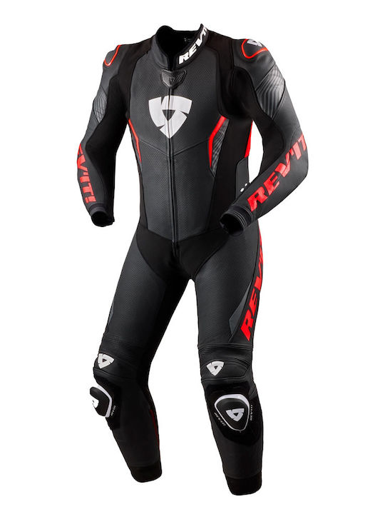 Rev'IT Argon 3 Мъжки Кожен Мотоциклетен Гащеризон Black Neon Red