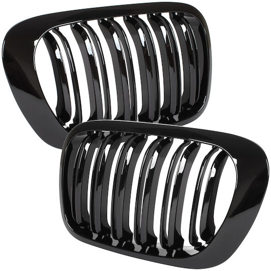 Bmw 3 E46 99-01 Coupe Cabrio Grille Between Headlights Kidneys Left + Right Set Black Glossy Double Bar
