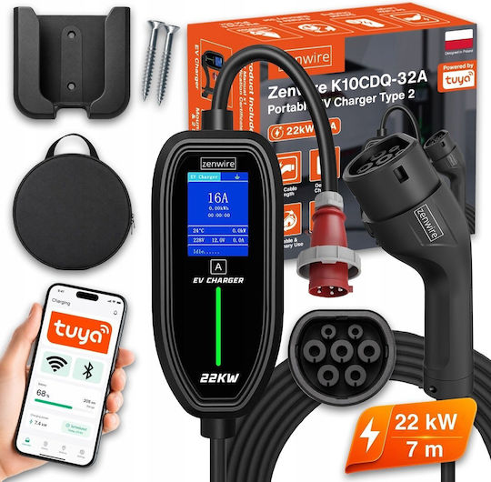 Zenwire Încărcător Trifazic Portabil de 22 kW cu Cablu Încorporat de 7 m Tip 2